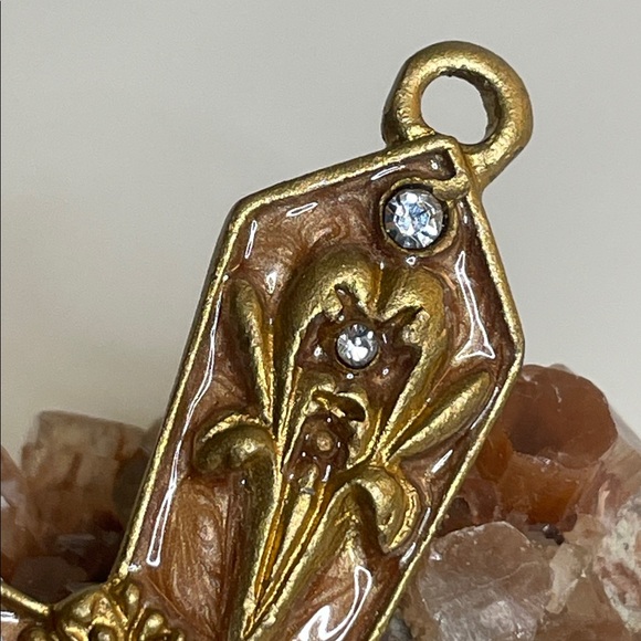 Vintage Ornate Cross Pendant Gold Tone Rhinestones and Enamel Accents that Shine - Picture 4 of 7